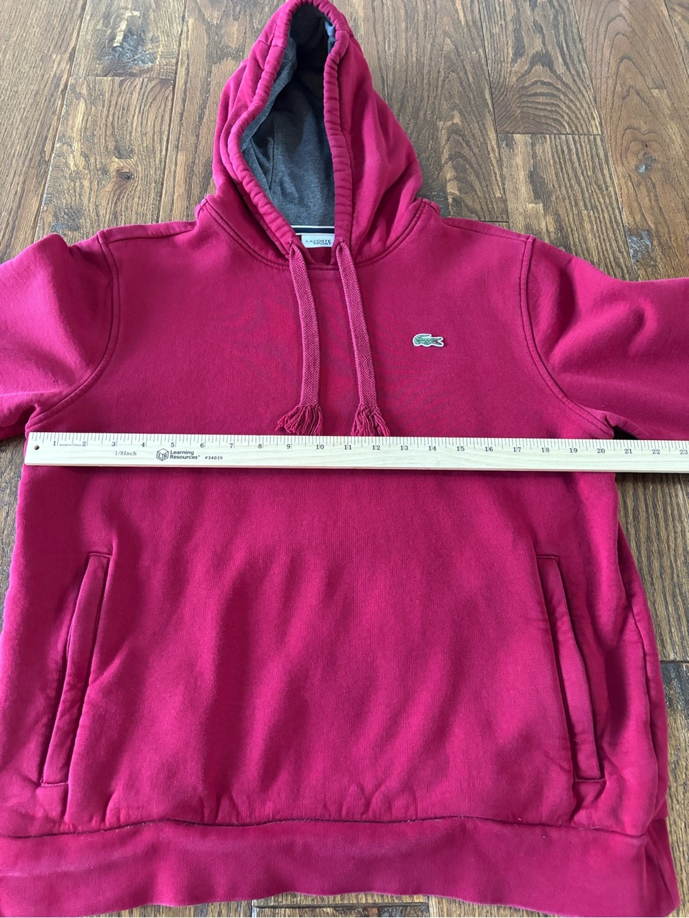 Lacoste Sport Fleece Pullover Hoodie Red Size Large Embroidered Croc Logo - Picture 8 of 12